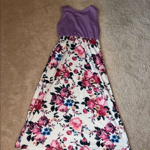 Floral Purple Kids Long Dress, size medium - Picture 5 of 6